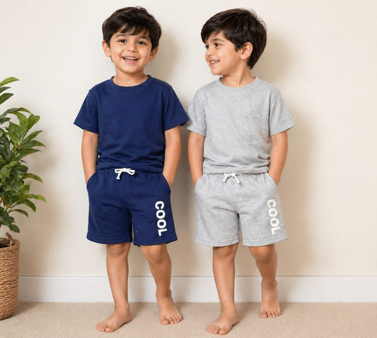 Kids Casual Drawstring Shorts Set “COOL” print on the leg