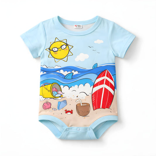 Baby Blue Beach Scene Short Sleeve Bodysuit