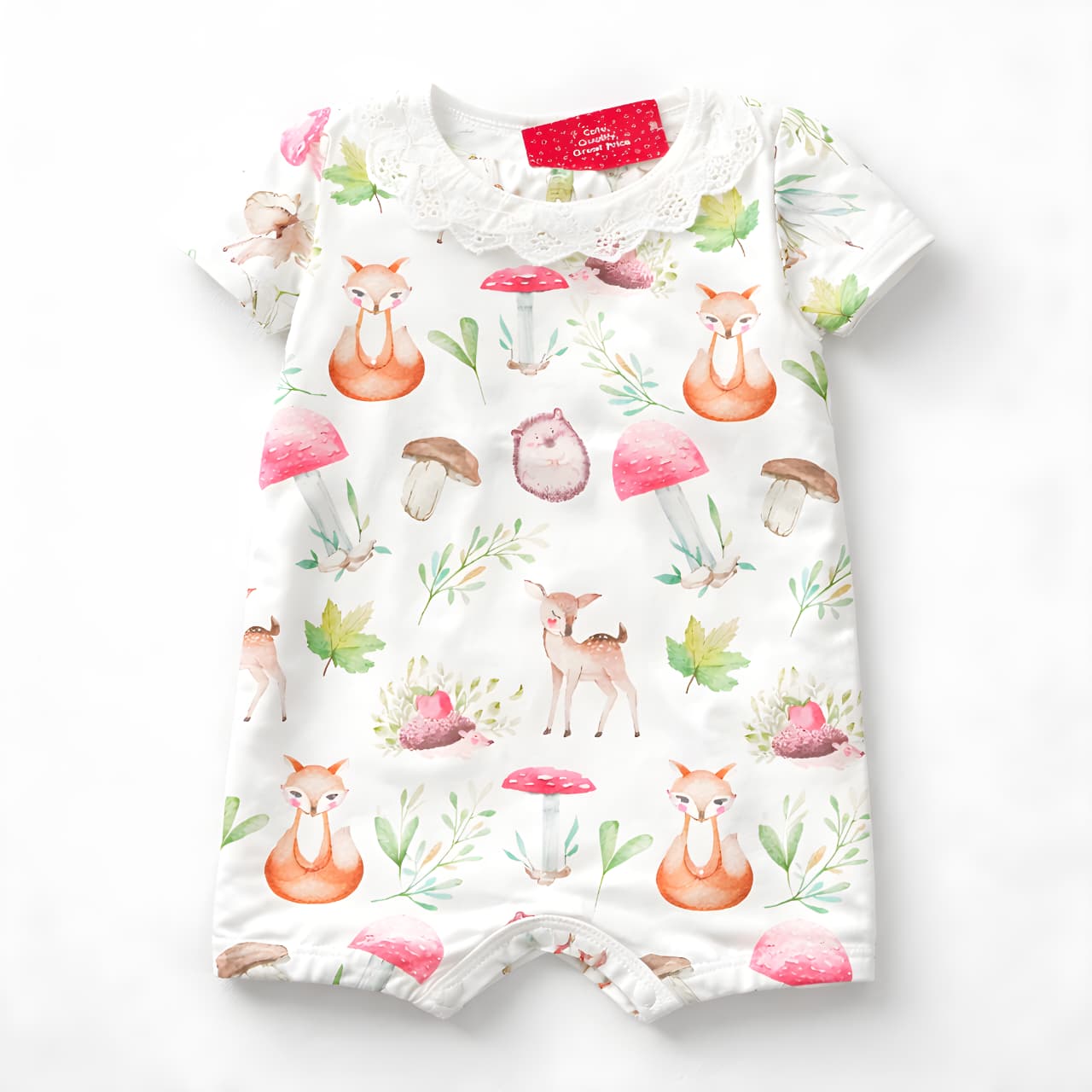 Baby Girls White Woodland Animal Print Short Sleeve Romper