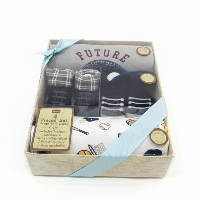 Aifeier 4-piece set Body suit, Bib and Socks "games theme"(042Lh)