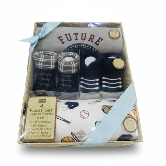 Aifeier 4-piece set Body suit, Bib and Socks "games theme"(042Lh)