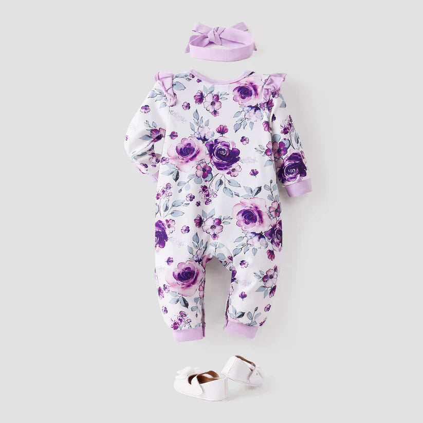 Floral Sweet Long Sleeve Jumpsuit with headBand