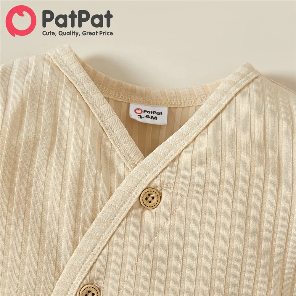 Ribbed V Neck Long-sleeve Romper