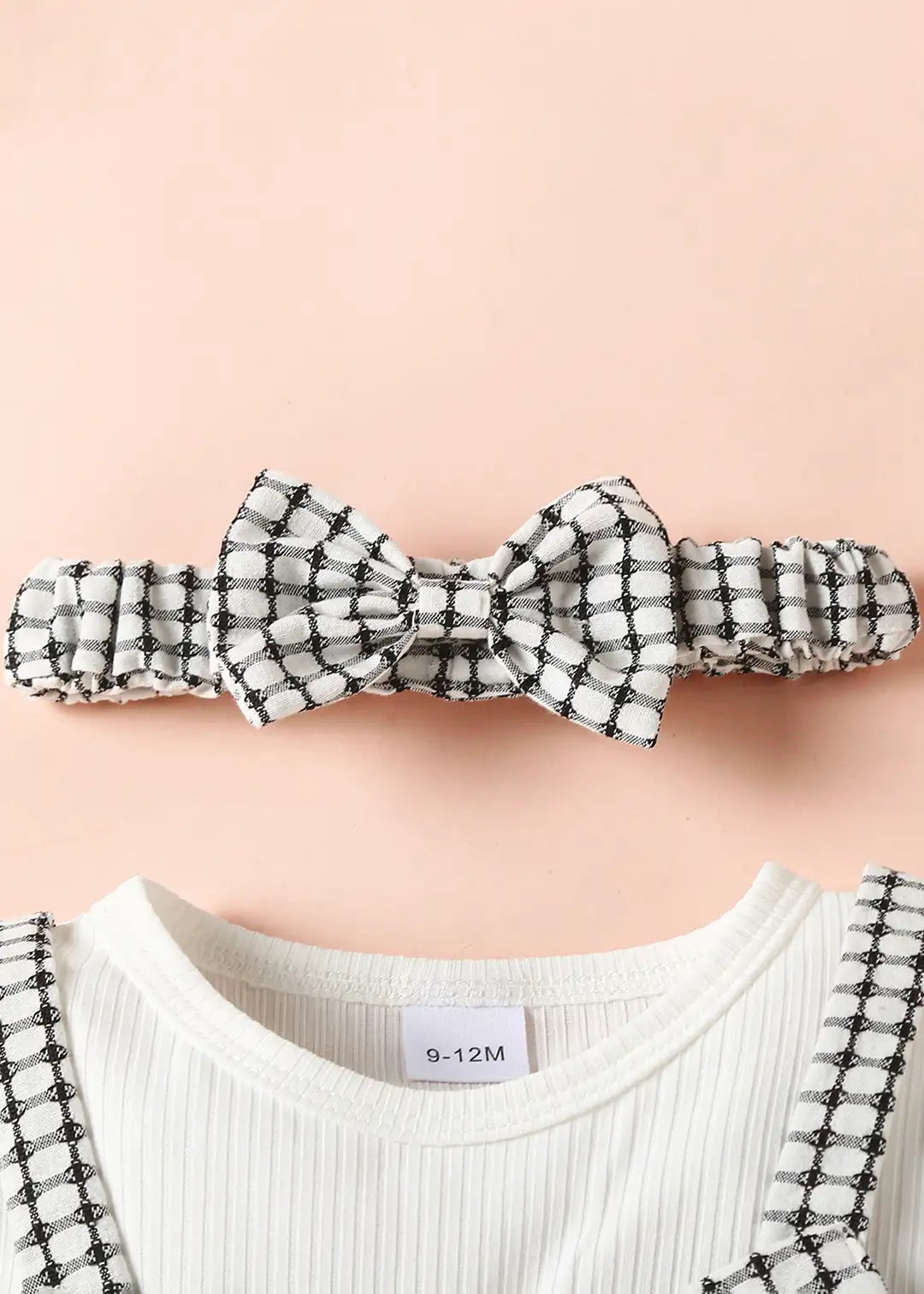 Baby Checkered Bow Blouse & Pants two piece set with headband