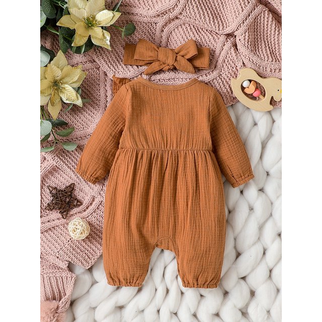 Jumpsuits Ruffles Long Sleeve Bodysuits with Headband