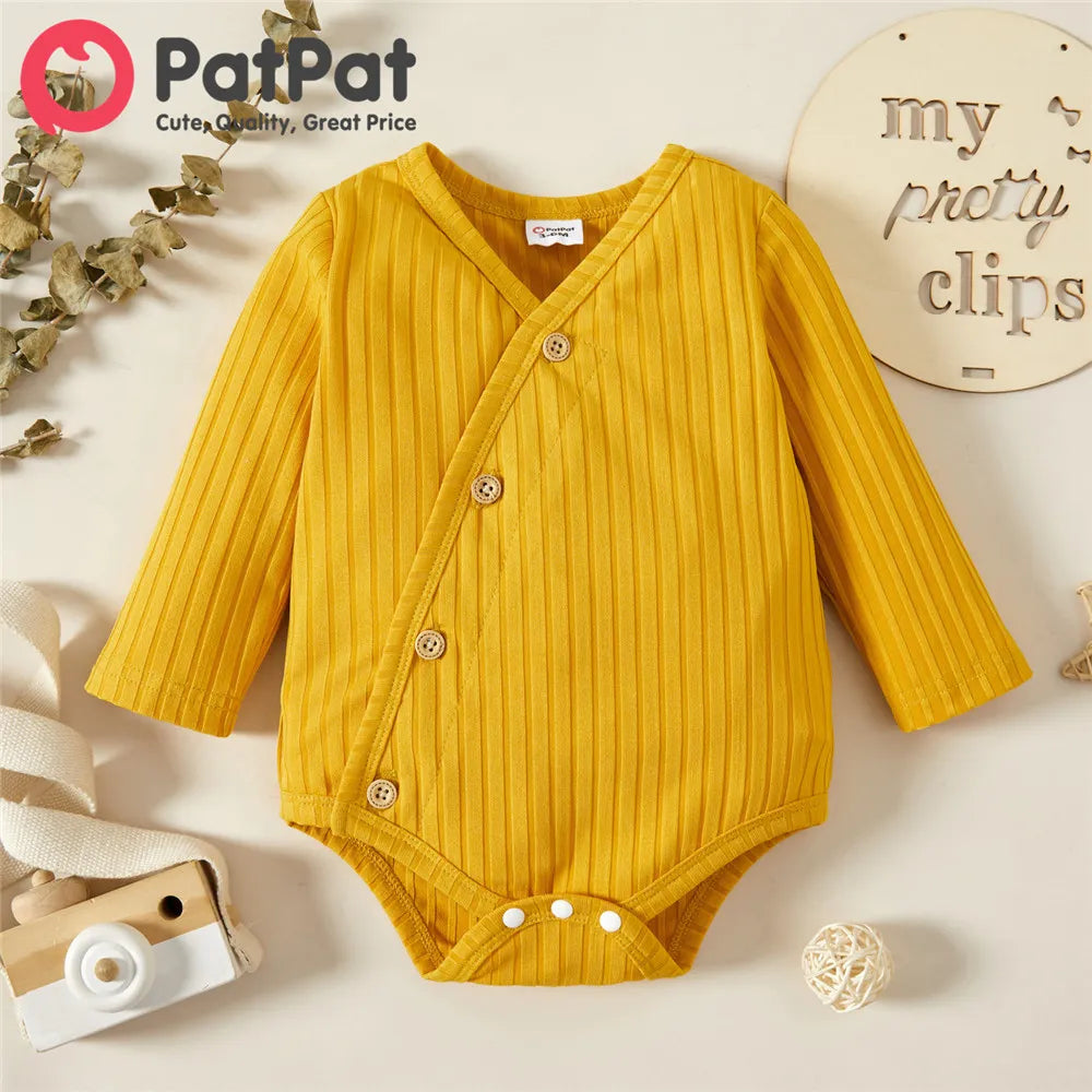 Ribbed V Neck Long-sleeve Romper