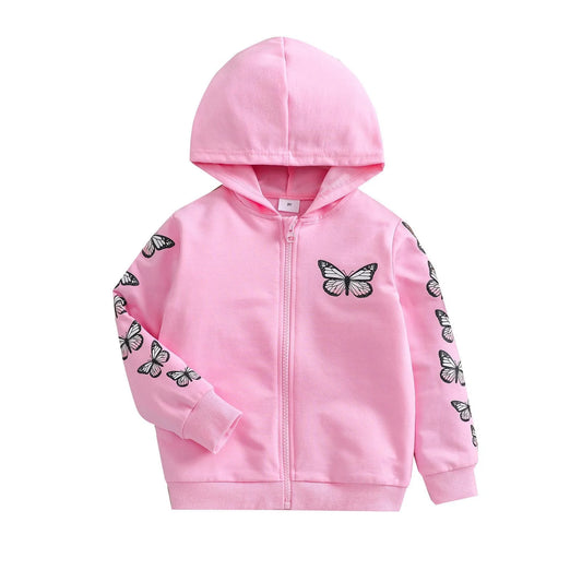 Baby Girls Full Zip Hoodie Butterfly Cartoon Sweatshirt