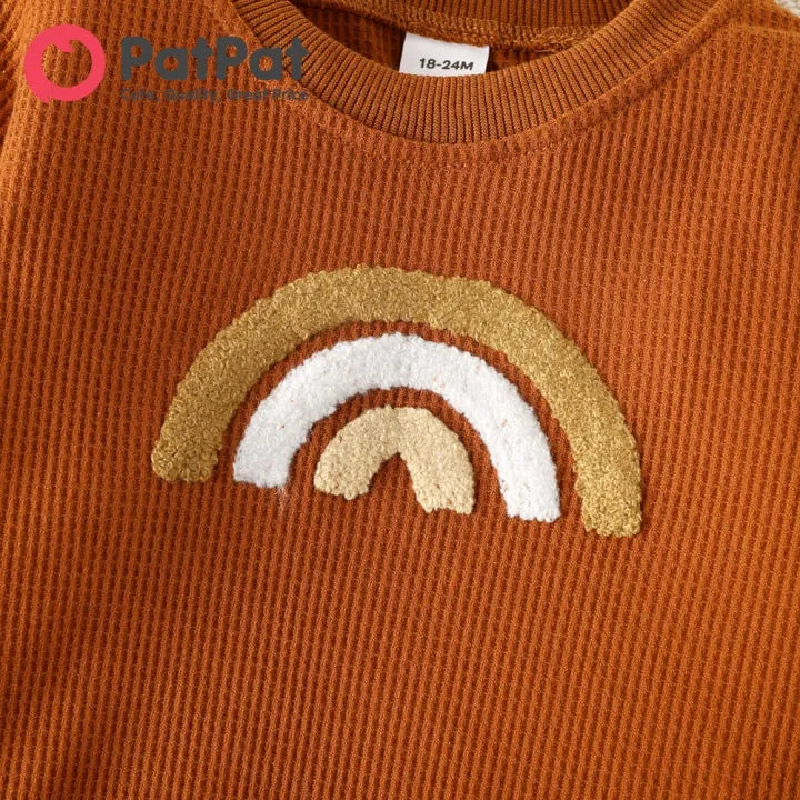 Toddler Girl/Boy Rainbow Embroidered Waffle Sweatshirt