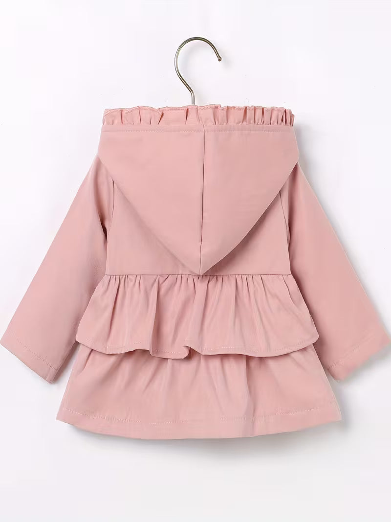 Adorable autumn/winter jacket for little girls: cute long-sleeved button-up coat with layered ruffle trim!