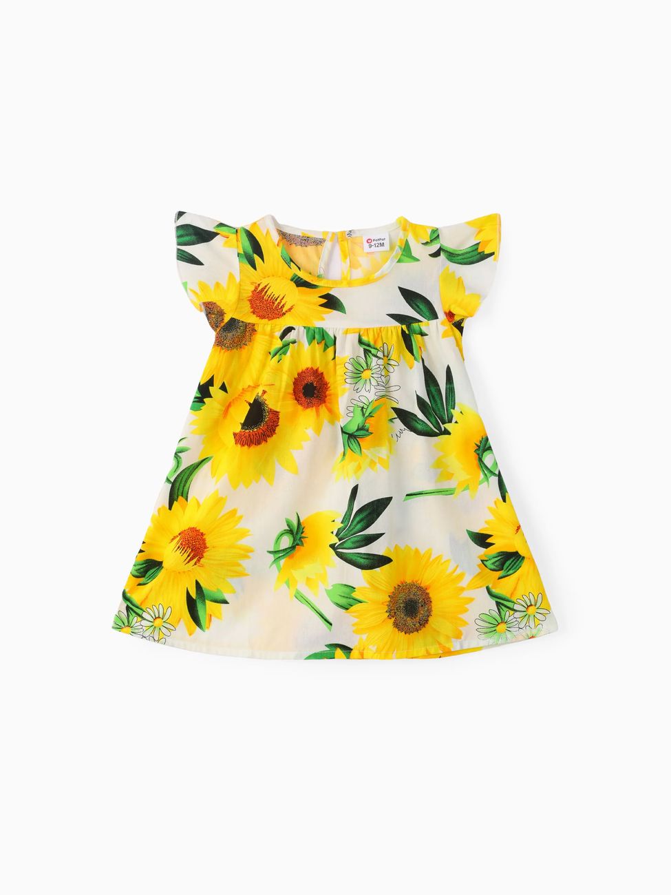 Baby Sunflower Print Flutter-sleeve Dress