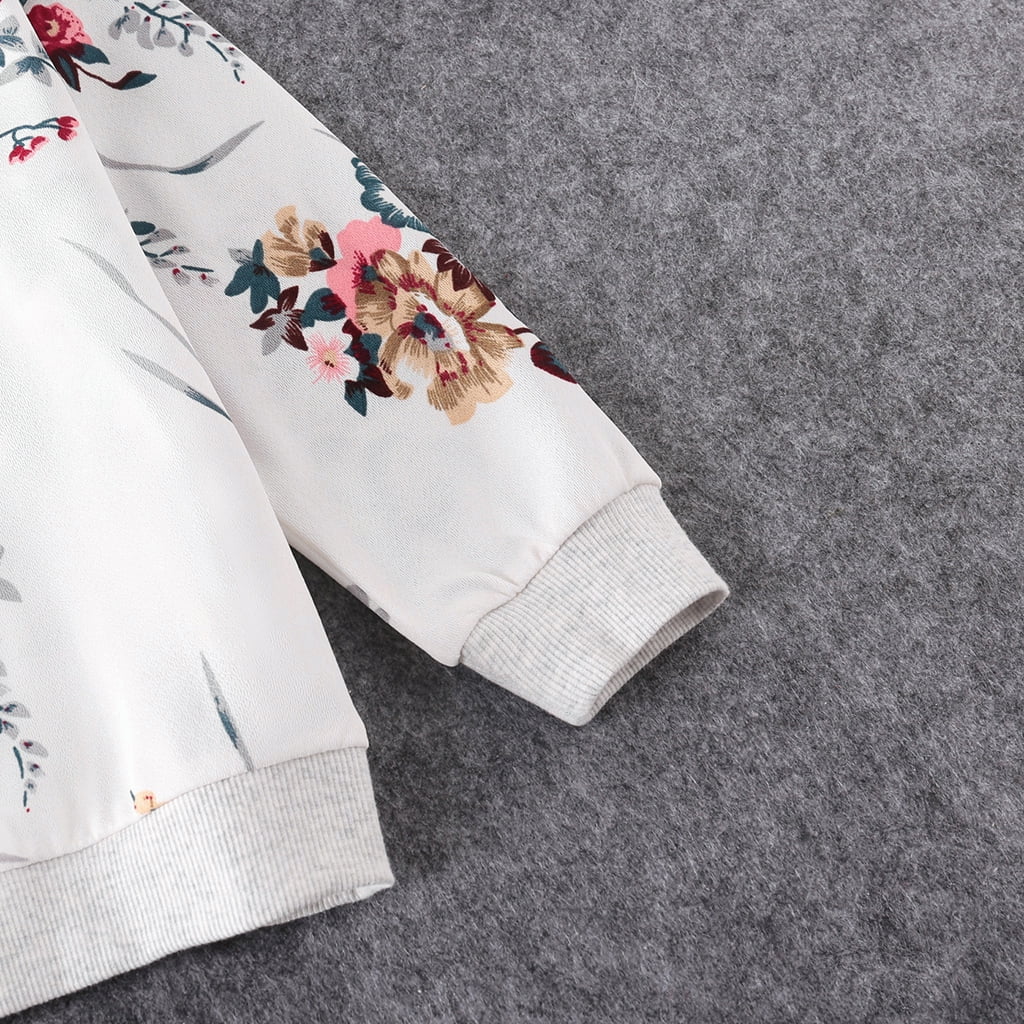 Sweatshirt Set,Floral Print Crewneck Drop Shoulder Long Sleeve