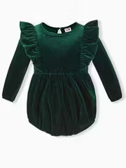 Solid Dress Valet Ruffled Long-sleeves Romper