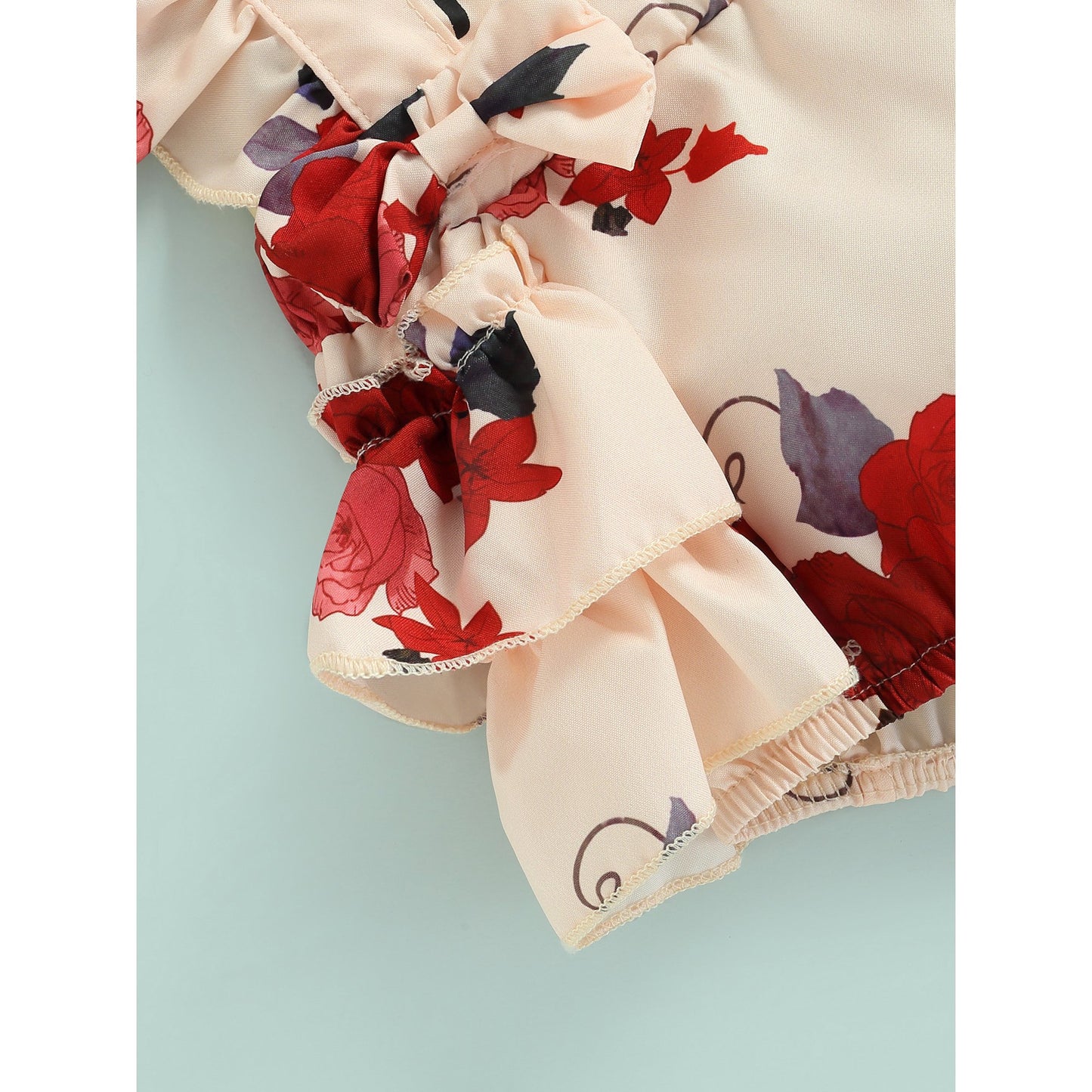 Girls Two-Piece Outfits, Flower Print Flying Sleeve Square Neck Bodysuit and  Decorative Bow Headband