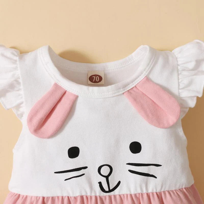 Baby Girl Cartoon Animal Pattern Ruffle Armhole Jumpsuit