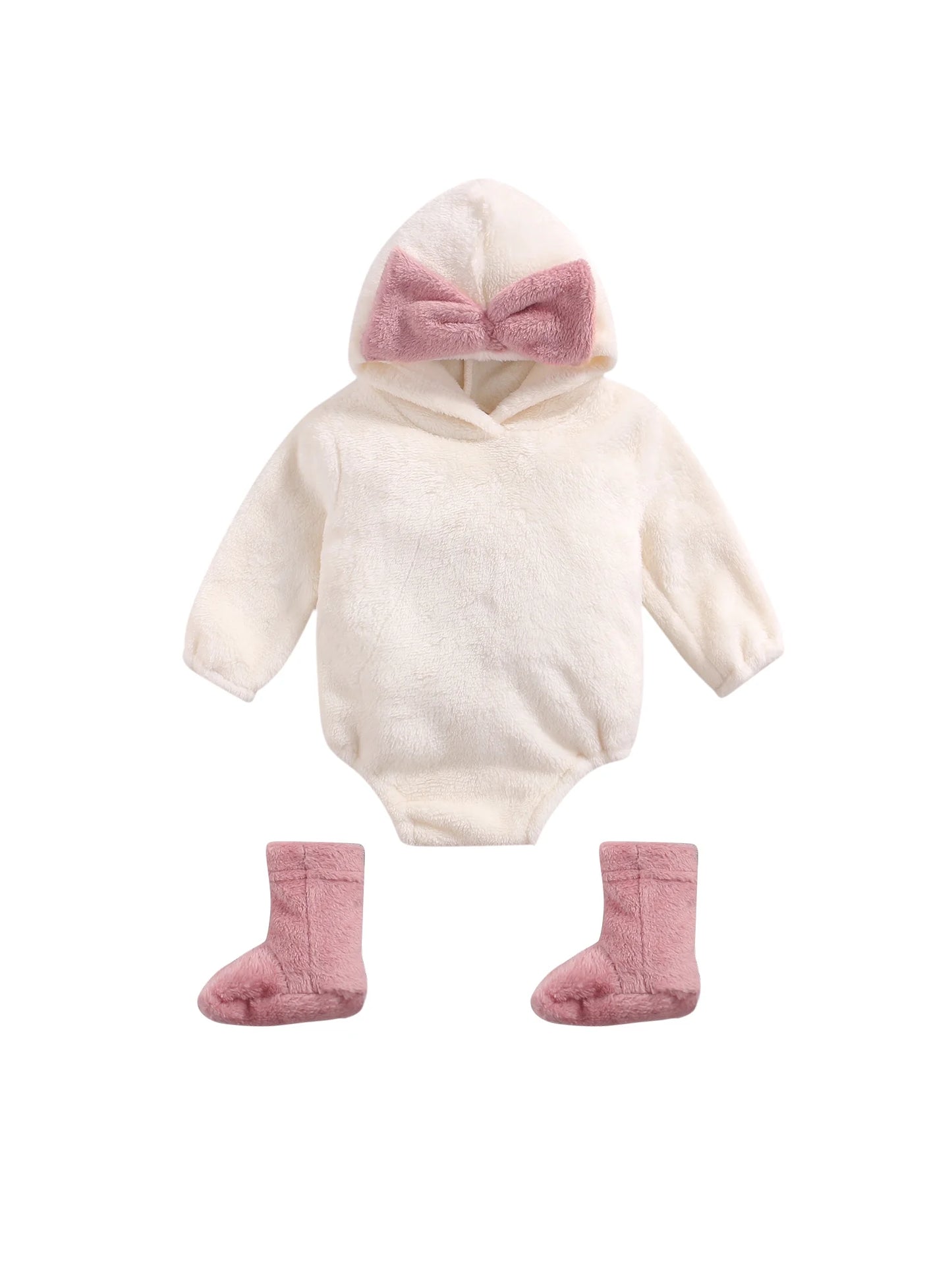 Cuddly Velvet Hooded Baby Romper with Long Sleeves