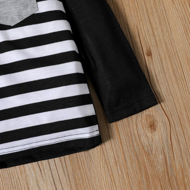 Toddler Boy Stripe Splice Chest Pocket Decor Long-sleeve Tee for boy