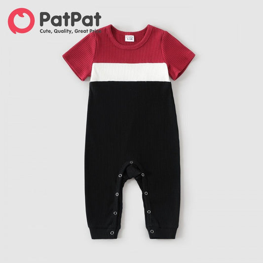 Rib Knit Colorblock short-sleeve Bodycon Jumpsuit