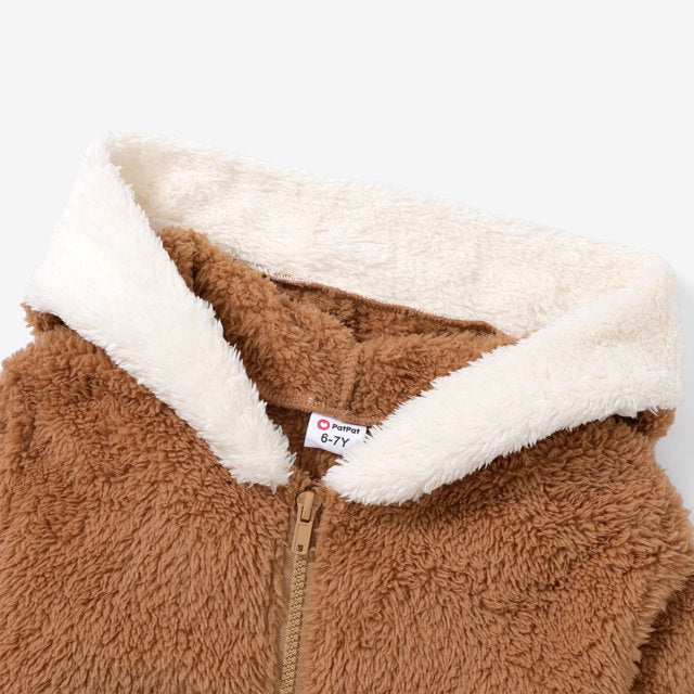 Plush Hooded Teddy Jacket for Kids – Soft Fuzzy Zip-Up Outerwear