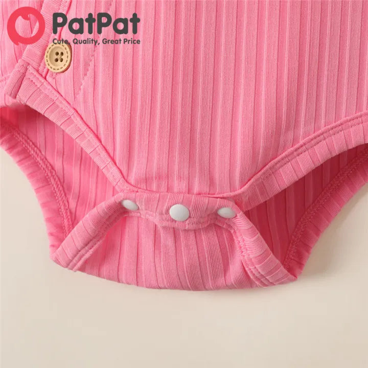 Ribbed V Neck Long-sleeve Romper