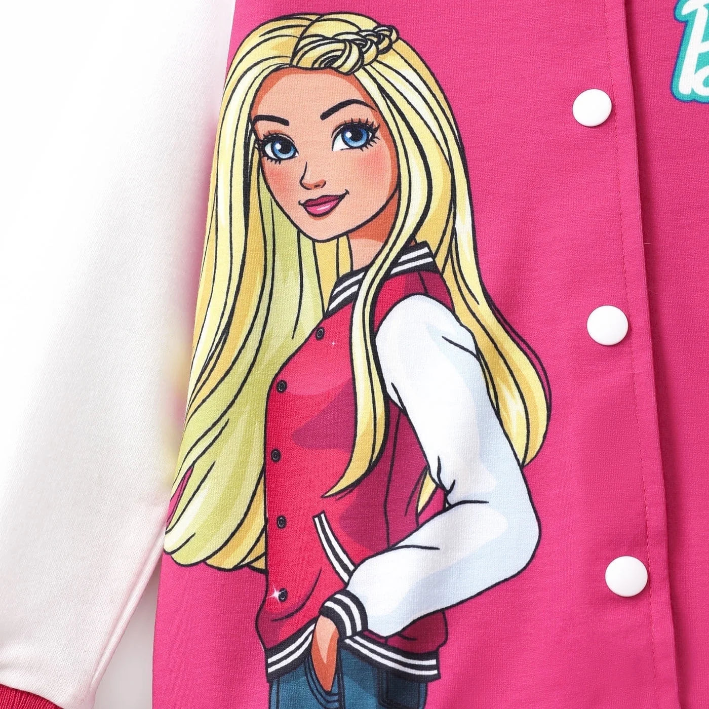 Barbie Girls Bomber Jacket Graphic and Letter Print Colorblock Lightweight Varsity Jacket