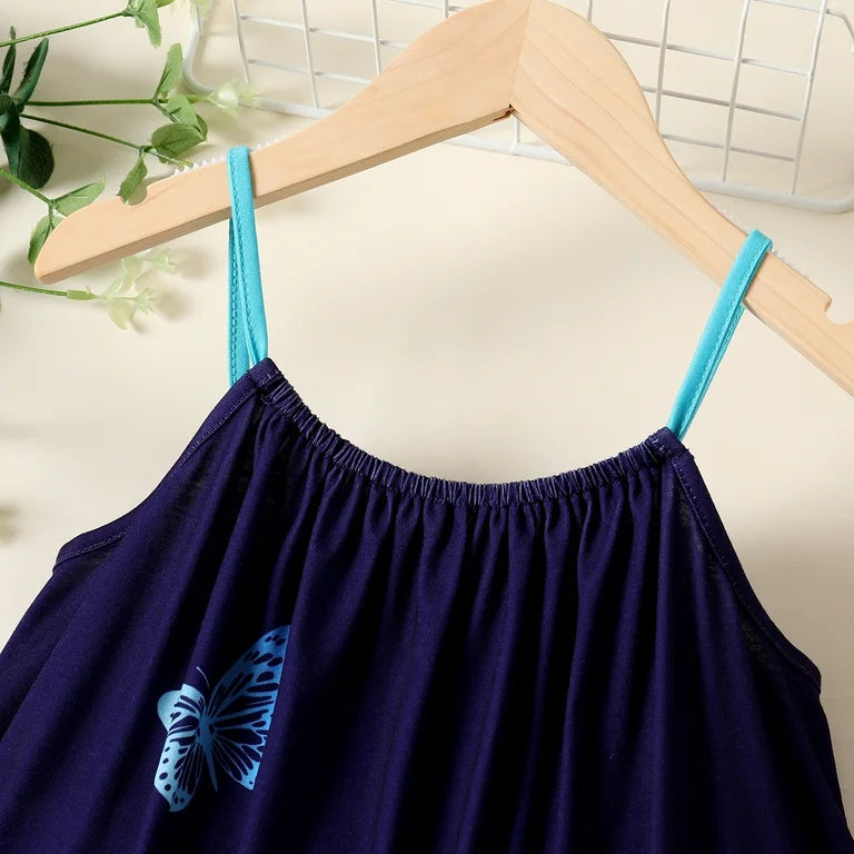 girl dress with butterfly print and color-block cami