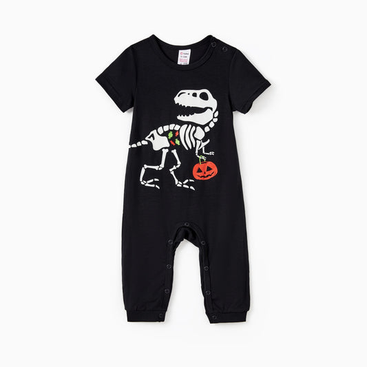 Skeleton Pattren Halloween Letter & Bat Print JunpSuit