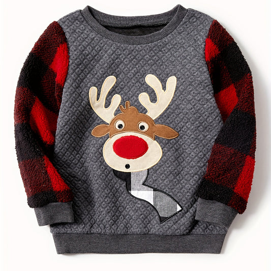 Reindeer Sweatshirts Fluffy Sherpa Fleece Long Sleeves Top