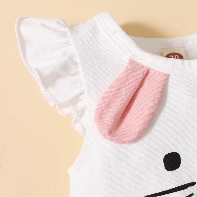 Baby Girl Cartoon Animal Pattern Ruffle Armhole Jumpsuit