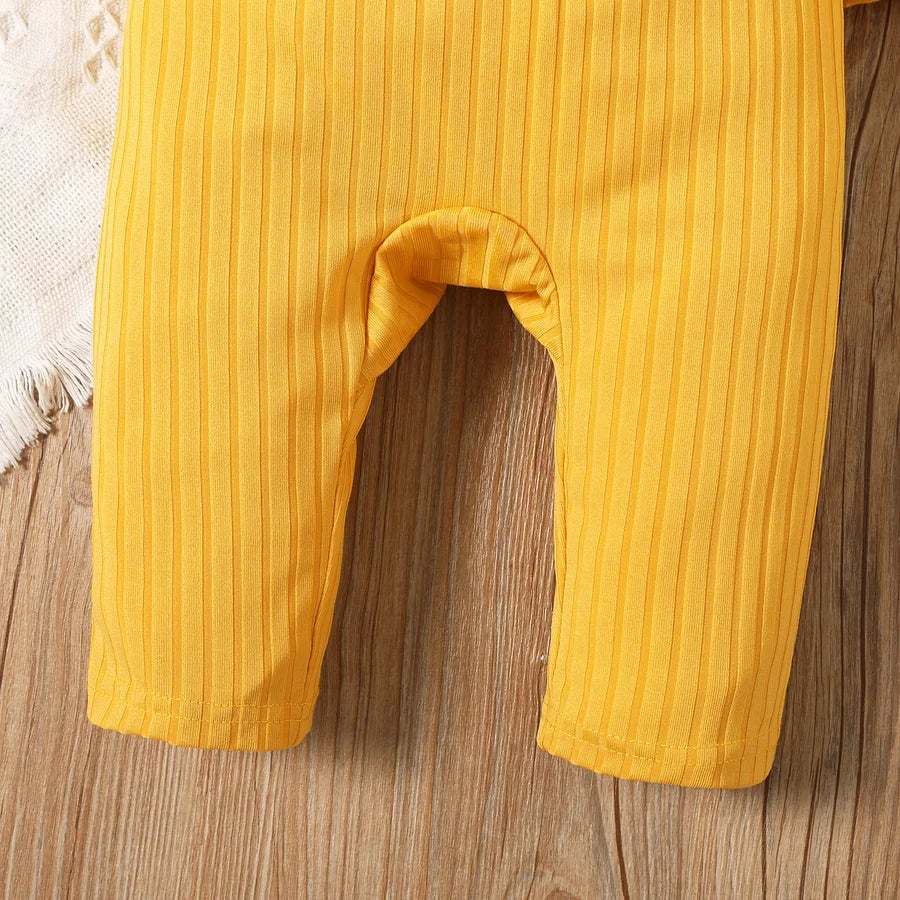 Girl Solid Ribbed Off Shoulder Ruffle Bell Sleeve Jumpsuit