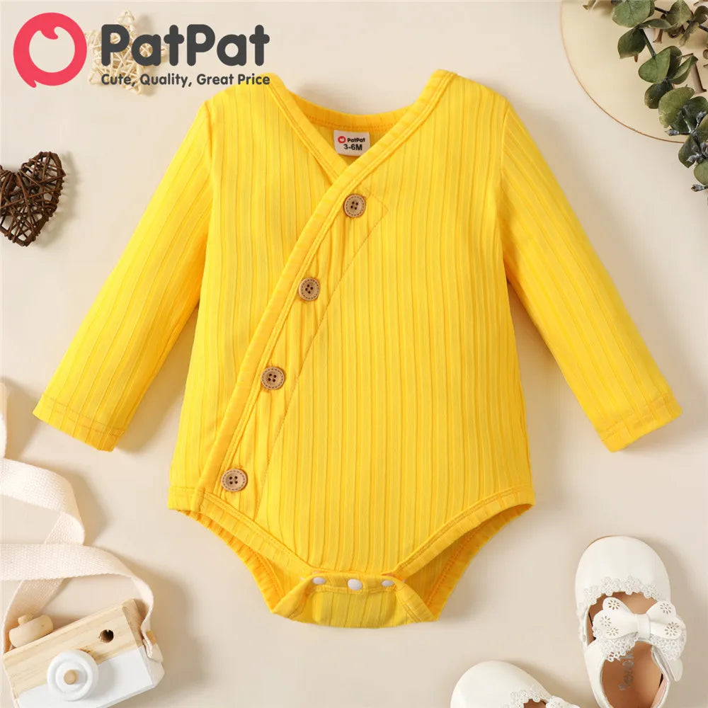 Ribbed V Neck Long-sleeve Romper