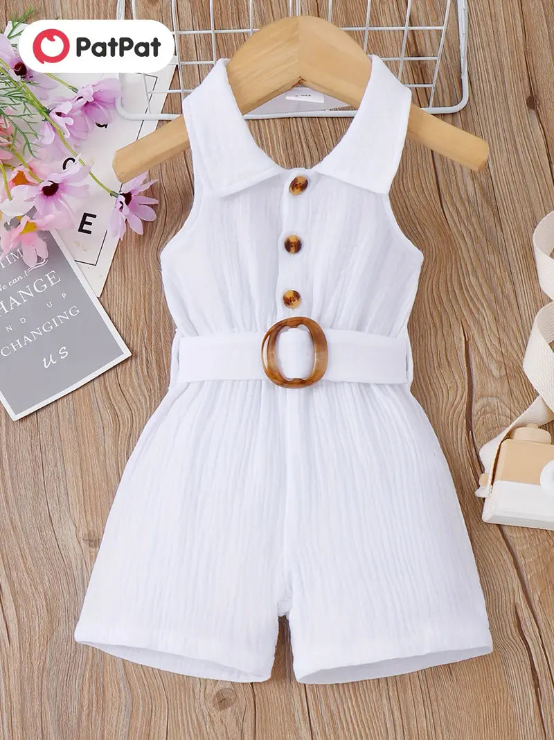 Sleeveless Collared Baby Romper with Belt