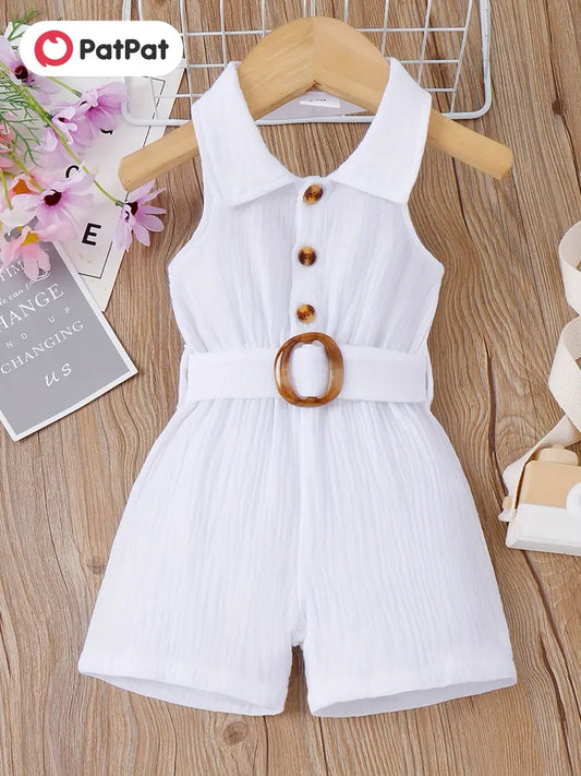 Sleeveless Collared Baby Romper with Belt