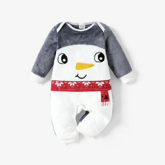 Baby Penguin-Face Plush Long-Sleeve Jumpsuit – Unisex Infant Christmas Romper