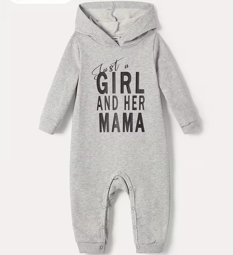 Casual Cotton Hooded Jumpsuit with Letter Print, for Babies and Girls