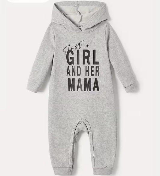 Casual Cotton Hooded Jumpsuit with Letter Print, for Babies and Girls