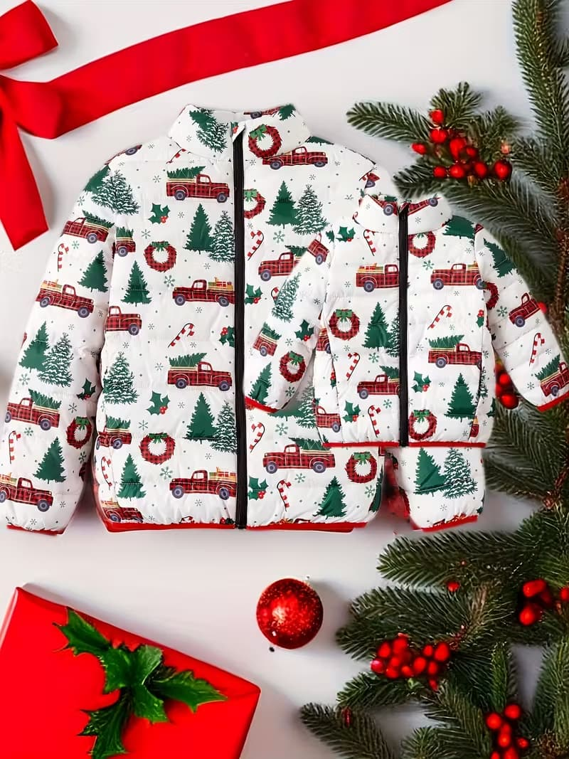 Lightweight Christmas Outdoor Set for Dad and Kids, Autumn/Winter, with Print