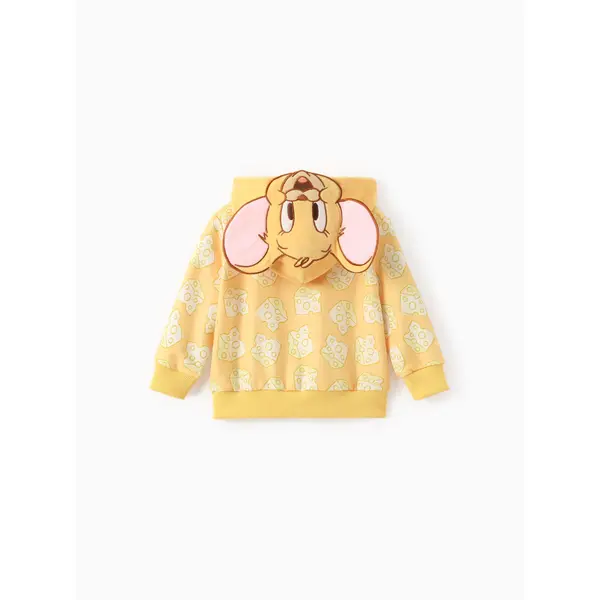 Tom and Jerry Baby/Toddler 1pc 3D Character Embroidered Hooded Paw/Cheese Allover Print Jacket yellow