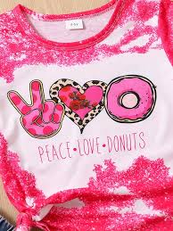 kid girl cartoon donut & victory print tie dye short sleeve t-shirt