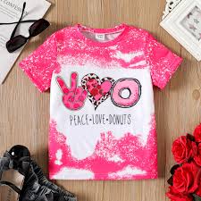 kid girl cartoon donut & victory print tie dye short sleeve t-shirt
