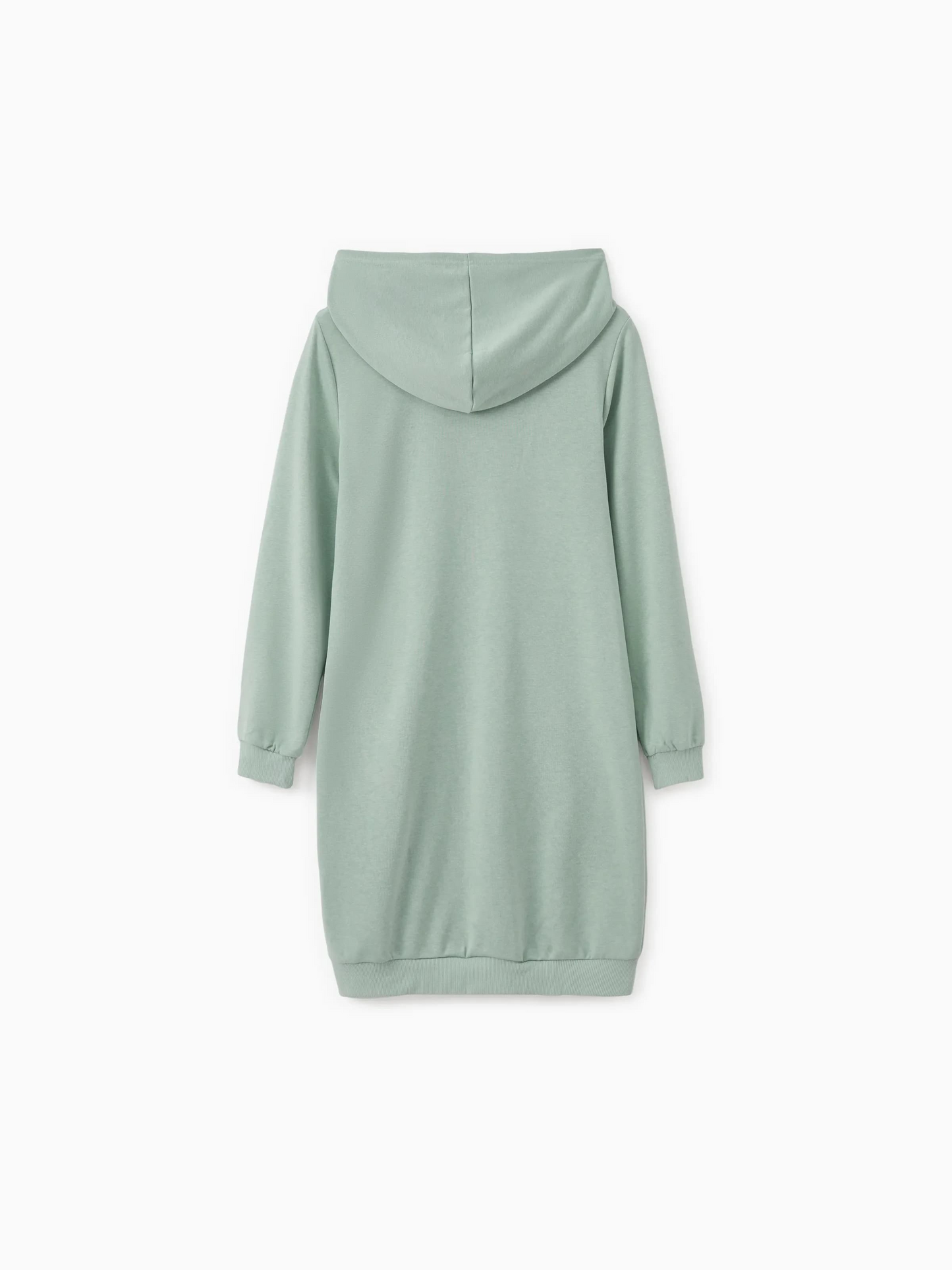 Love My Mini Sage-Green Long-Sleeve Hoodie Dress – Casual Mother-Daughter Matching Style