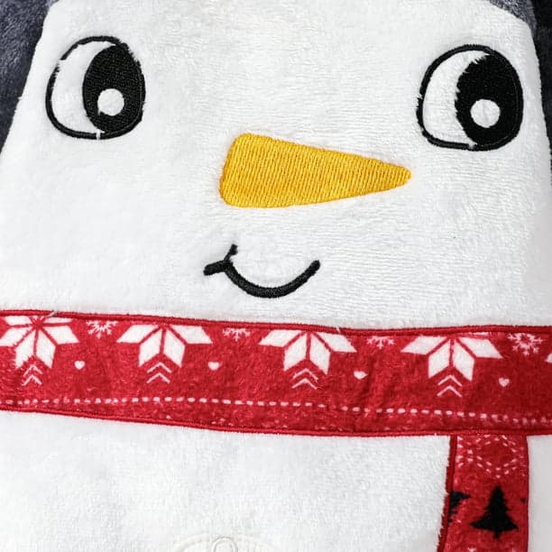 Baby Penguin-Face Plush Long-Sleeve Jumpsuit – Unisex Infant Christmas Romper
