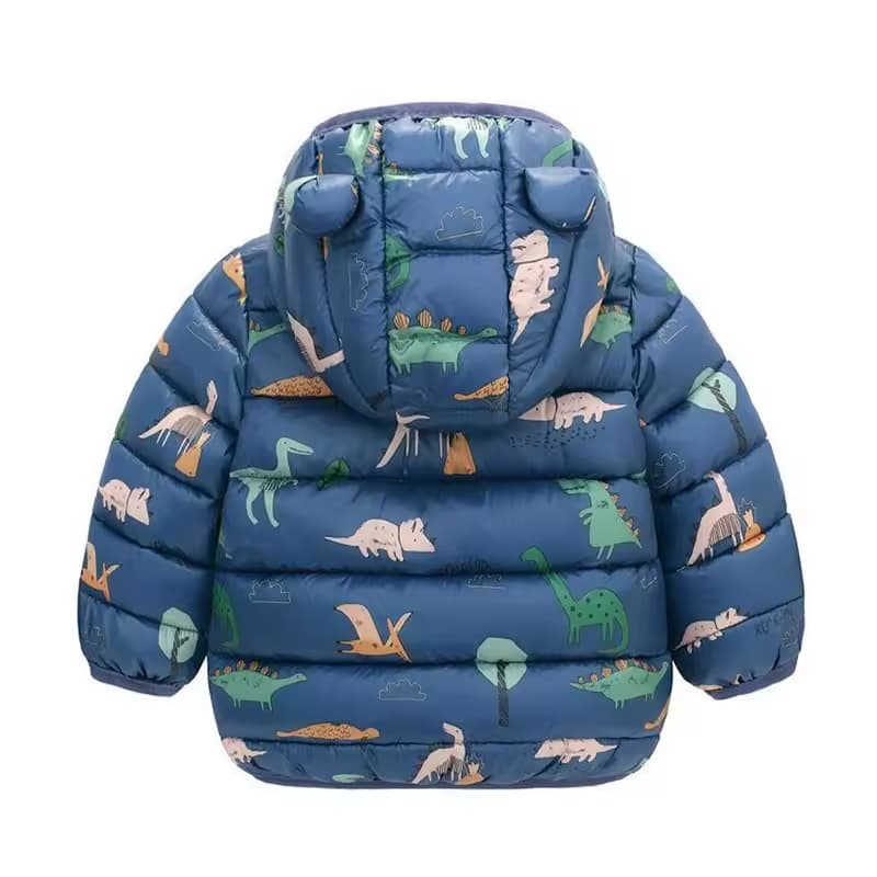 Lightweight Down Jacket Kids Boy Girl Baby Blue Cartoon Dinosaur Zipper Hooded Coats Autumn Winter Outerwea