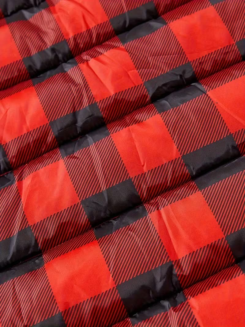 Red & Black Buffalo-Check Lightweight Puffer Jacket – Kids’ Winter Stand-Collar Coat
