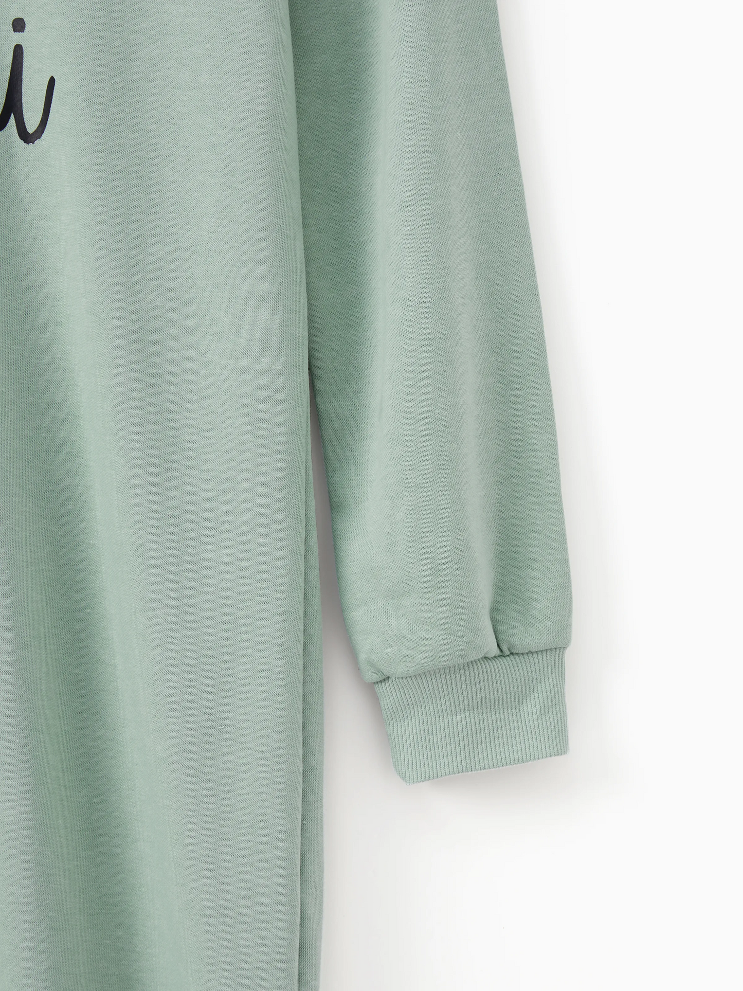 Love My Mini Sage-Green Long-Sleeve Hoodie Dress – Casual Mother-Daughter Matching Style