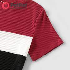 Rib Knit Colorblock short-sleeve Bodycon Jumpsuit