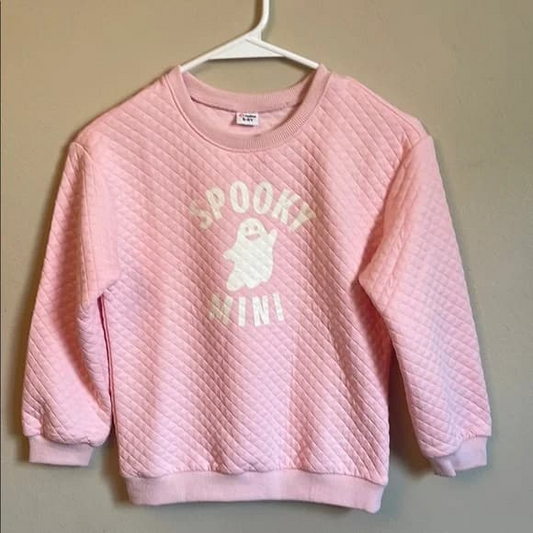 Quilted Pink ‘Spooky Mini’ Sweatshirt – Ghost Graphic Crew for Kids