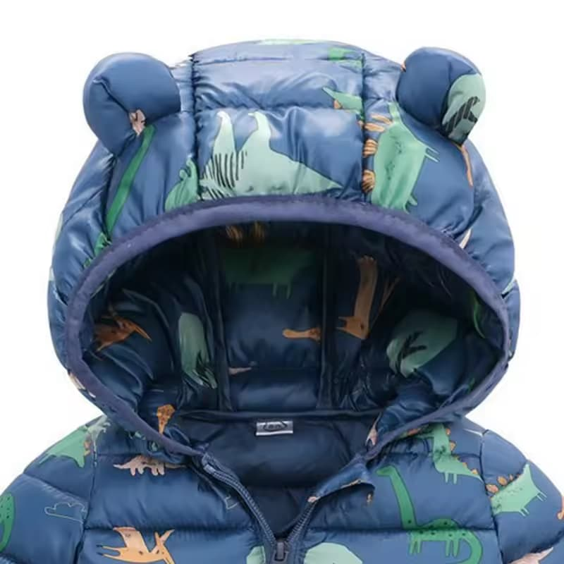 Lightweight Down Jacket Kids Boy Girl Baby Blue Cartoon Dinosaur Zipper Hooded Coats Autumn Winter Outerwea