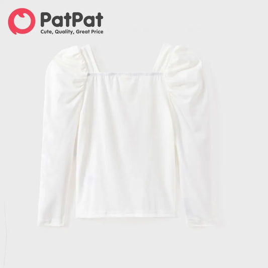 Kid Girl Puff-sleeve Square Neck Top