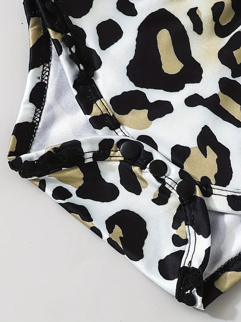 Leopard Print onesie with Black spots Romper