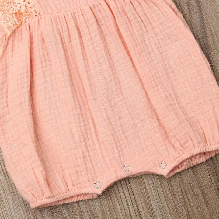 Baby Lace Striped Sleeveless Tank Romper with head band